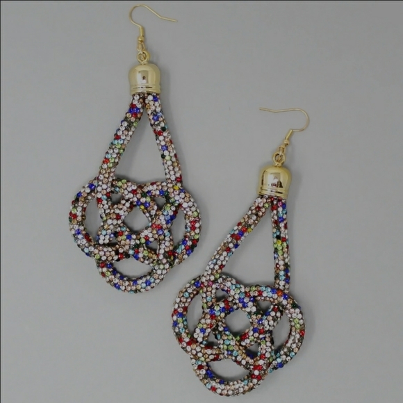 Multicolor Rhinestone Pave Braided Earrings - Picture 2 of 5